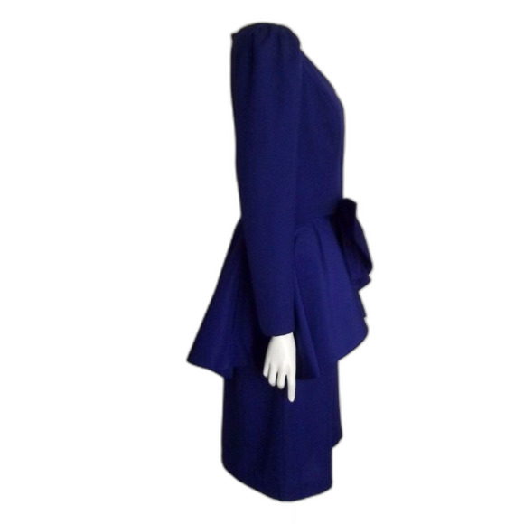 HUEY WALZER/Darcy Dress, M, Blue, VINTAGE, Peplum, Big Bow, Long sleeves - Picture 10 of 14